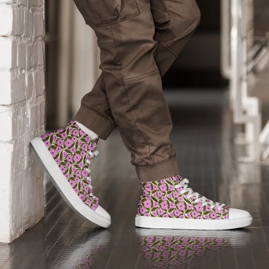 Dipladenia Dreams - Pink and Green - Mens High Top Canvas Shoes product image (1)