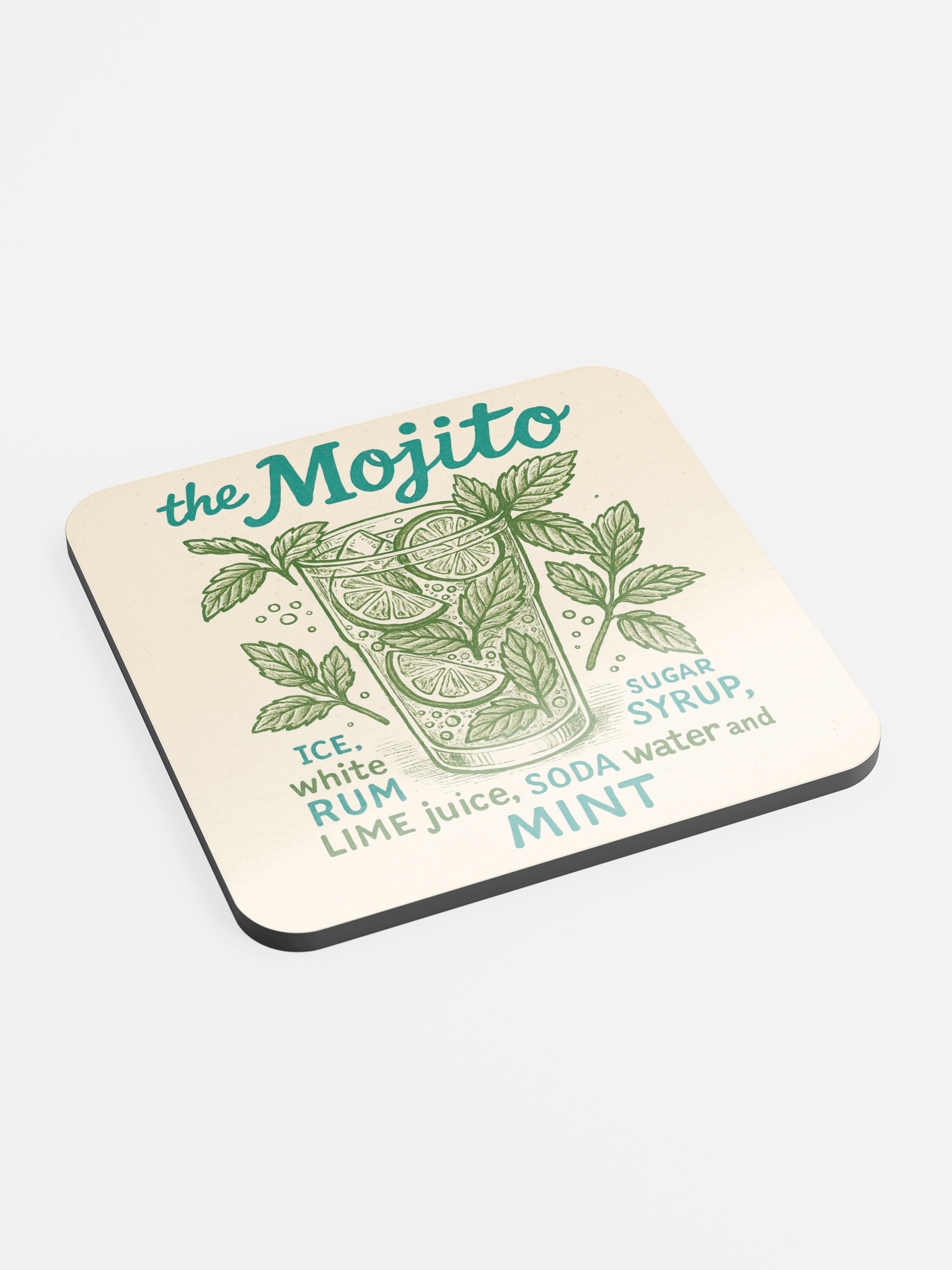 Mojito Cocktail Coaster – Illustrated Drink Recipe Decor product image (1)