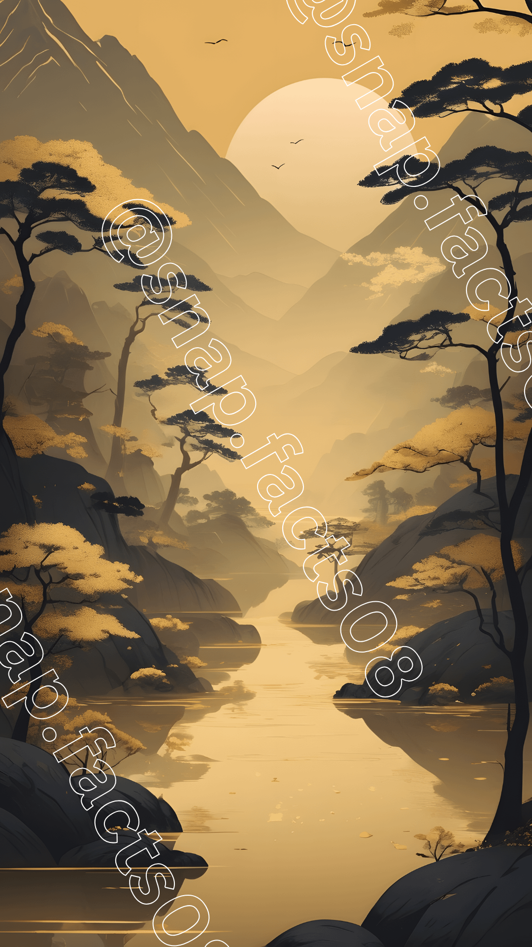 Zen Twilight – Golden Trees under a Silent Moon product image (1)
