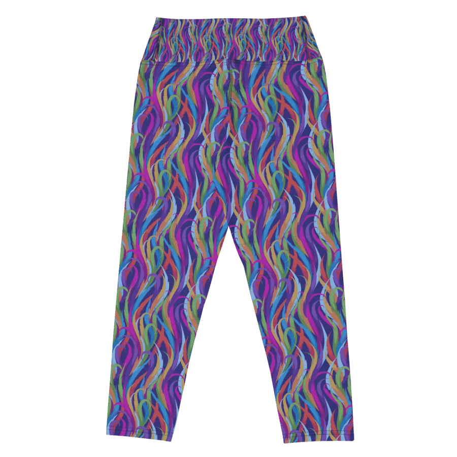 Yoga capri  leggingsmodern blue mauve and turquoise  design on black background product image (7)