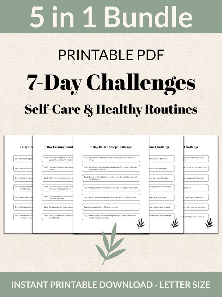 Self-Care & Healthy Routines Bundle 7-Day Challenges Printable product image (1)