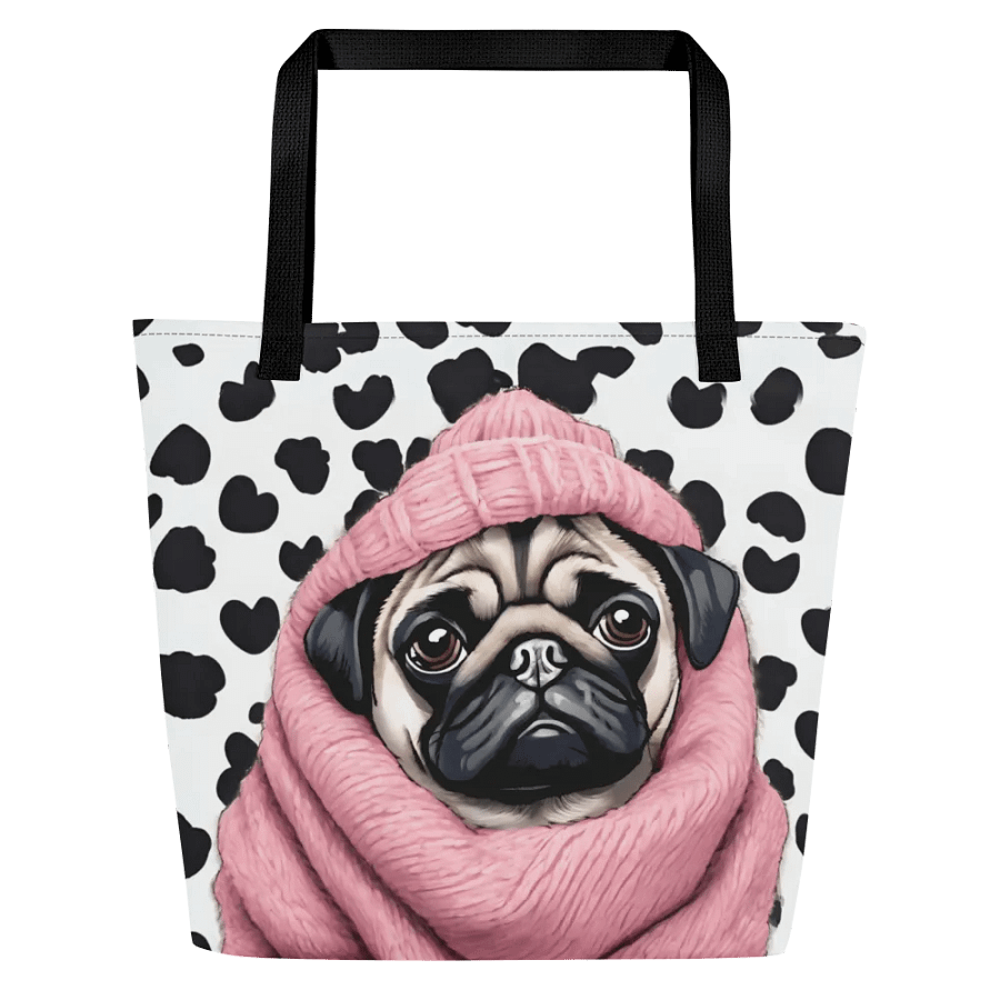 Dotted Pug Large Tote Bag with Pocket product image (2)