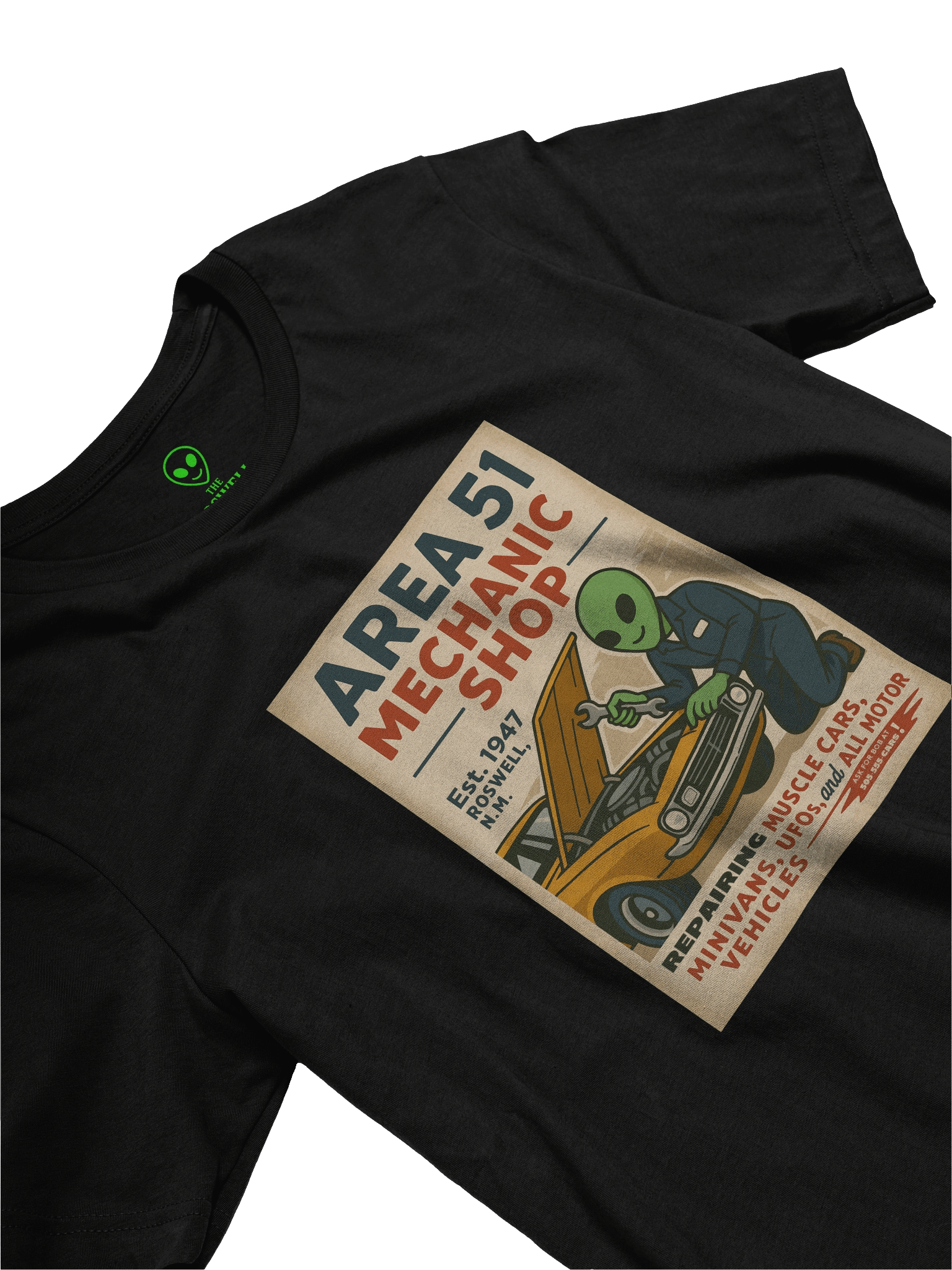 Area 51 Mechanic Shop Roswell Aliens 1950's Retro Poster Unisex T-Shirt product image (3)
