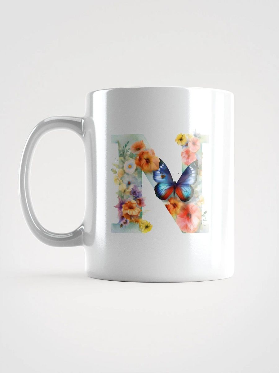 Letter N Monogram Floral Fantasy White Glossy Mug product image (18)
