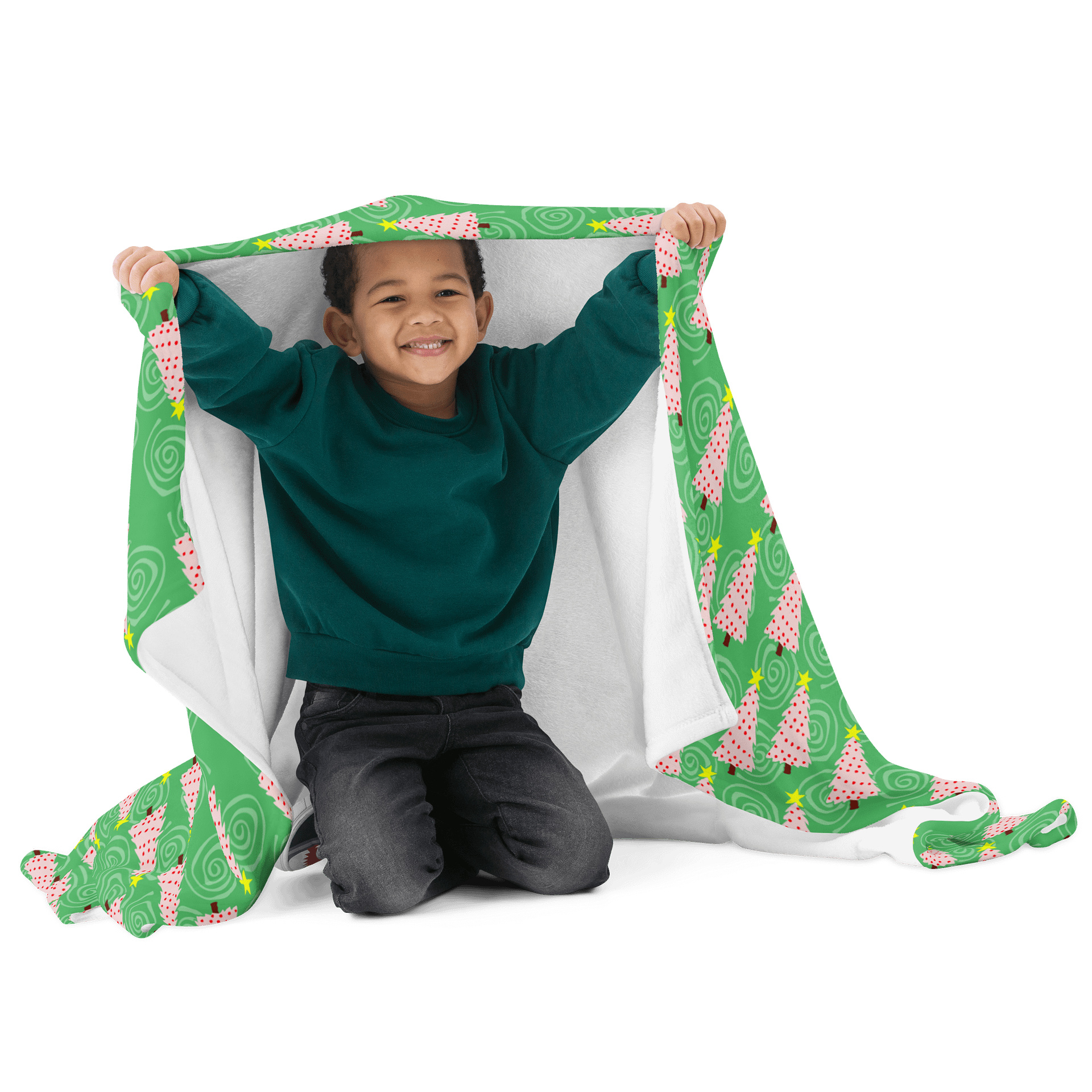 Pink Christmas Tree on Green with Swirls Soft Throw Blanket product image (1)