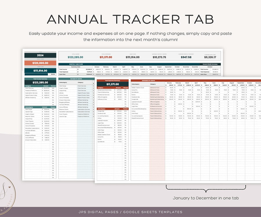 Income and Expense Tracker Template, Freelancer Business, Multi-Year Dashboard Spreadsheet, Google Sheets Template, Business Profit Cashflow product image (4)