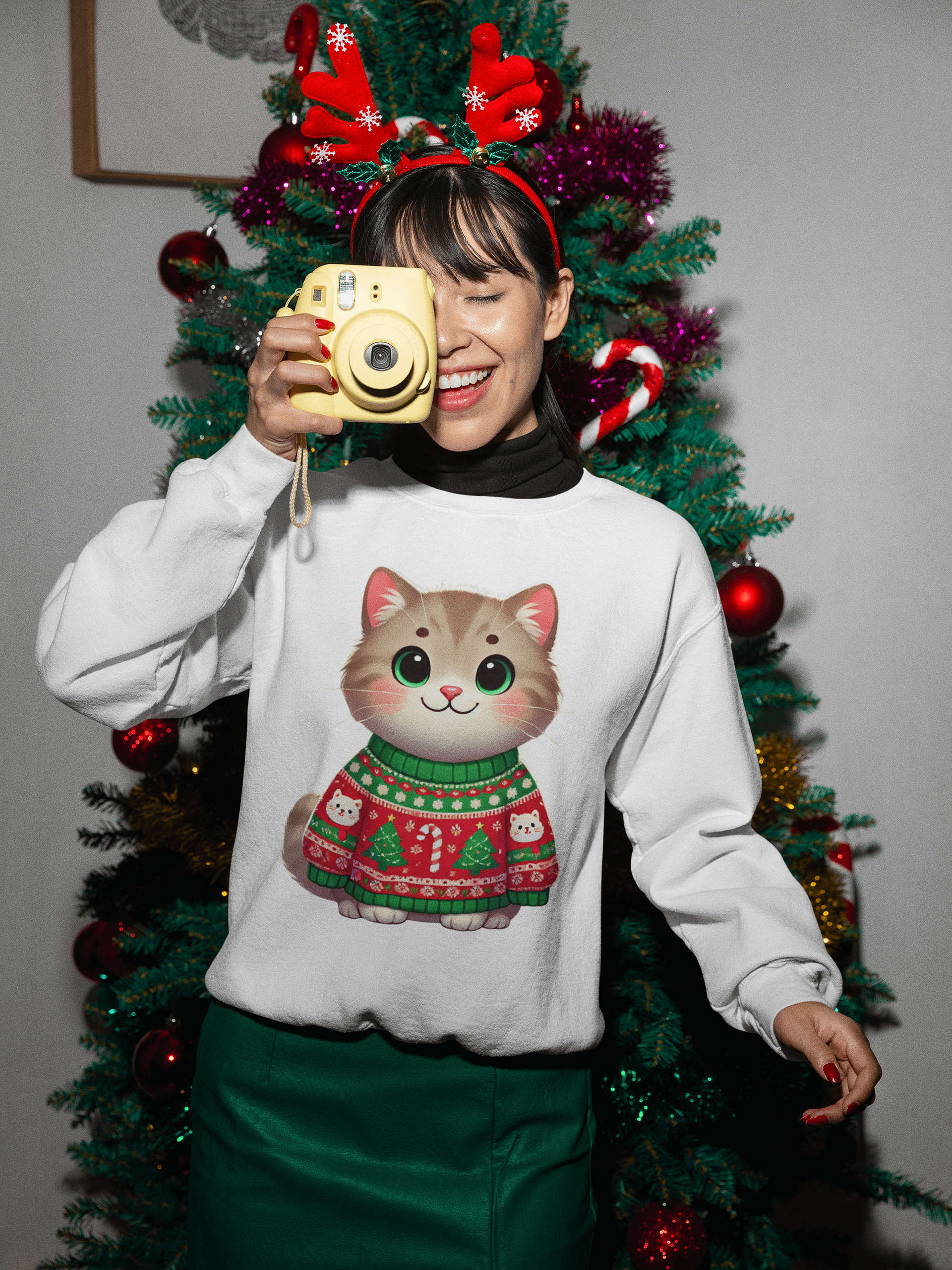 Purrfectly Festive Ugly Sweater Cat Sweatshirt product image (25)