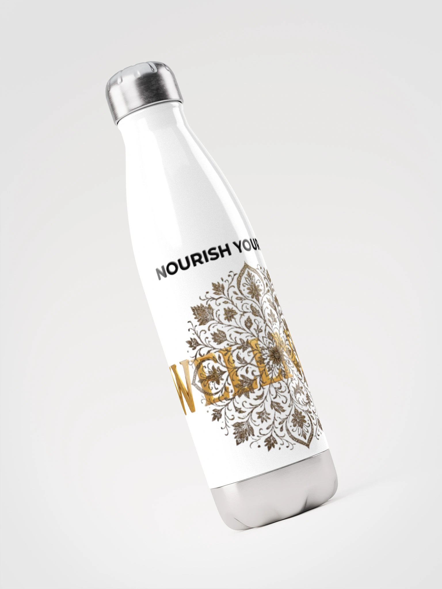 Christian Wellness Water Bottle - "Nourish Your Soul" with Gold Mandala DesignStainless Steel Water Bottle product image (3)