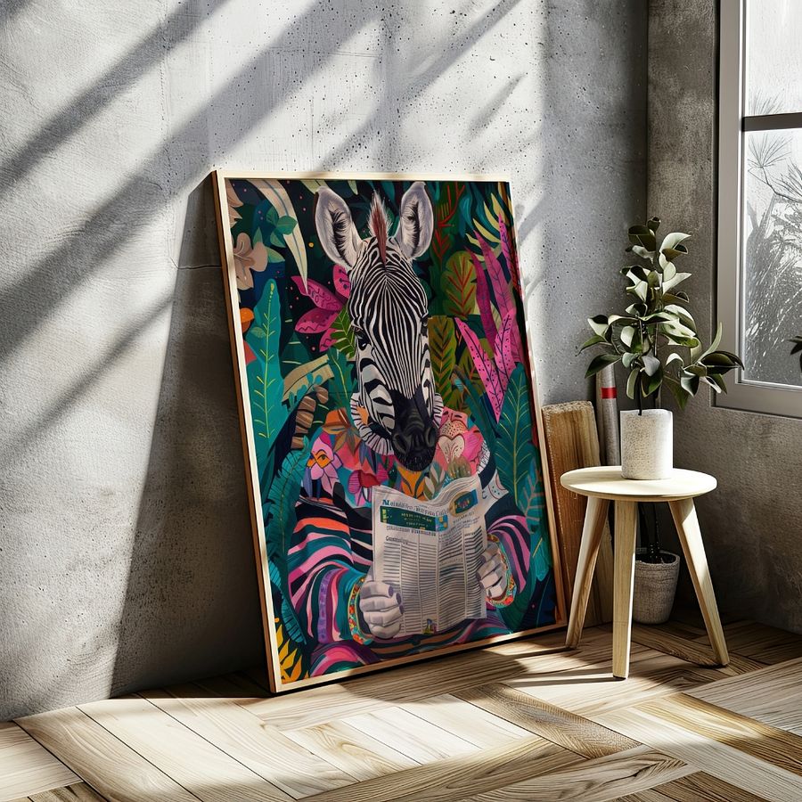 Zebra Reading a Newspaper Maximalist Animal Art Print product image (22)