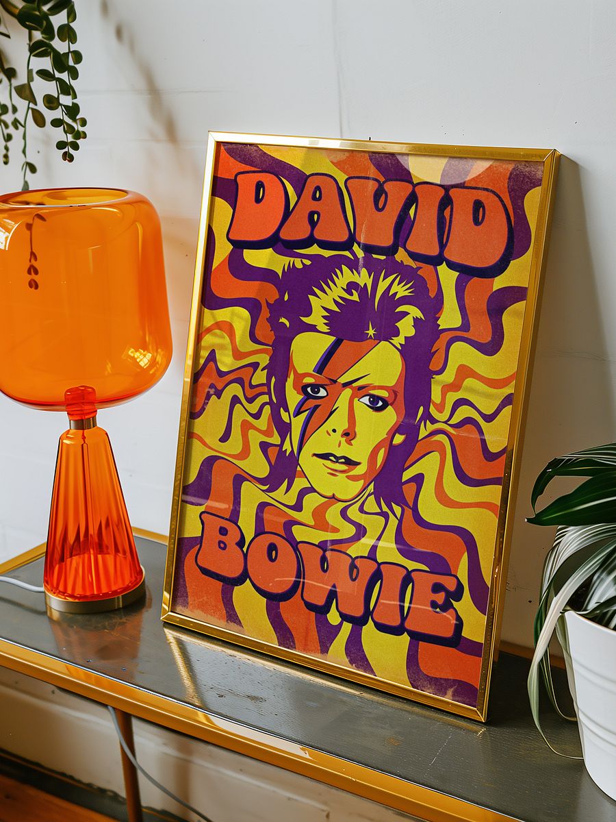 David Bowie Ziggy Stardust Poster - Psychedelic Aladdin Sane Print, Orange Yellow Purple Wall Art, Glam Rock Retro Music Decor product image (21)