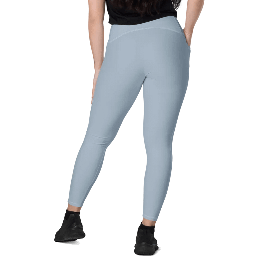 Plain Light Grayish Blue True Summer Women's High Waisted Premium Crossover Leggings with Pockets by Treasure Pie product image (11)