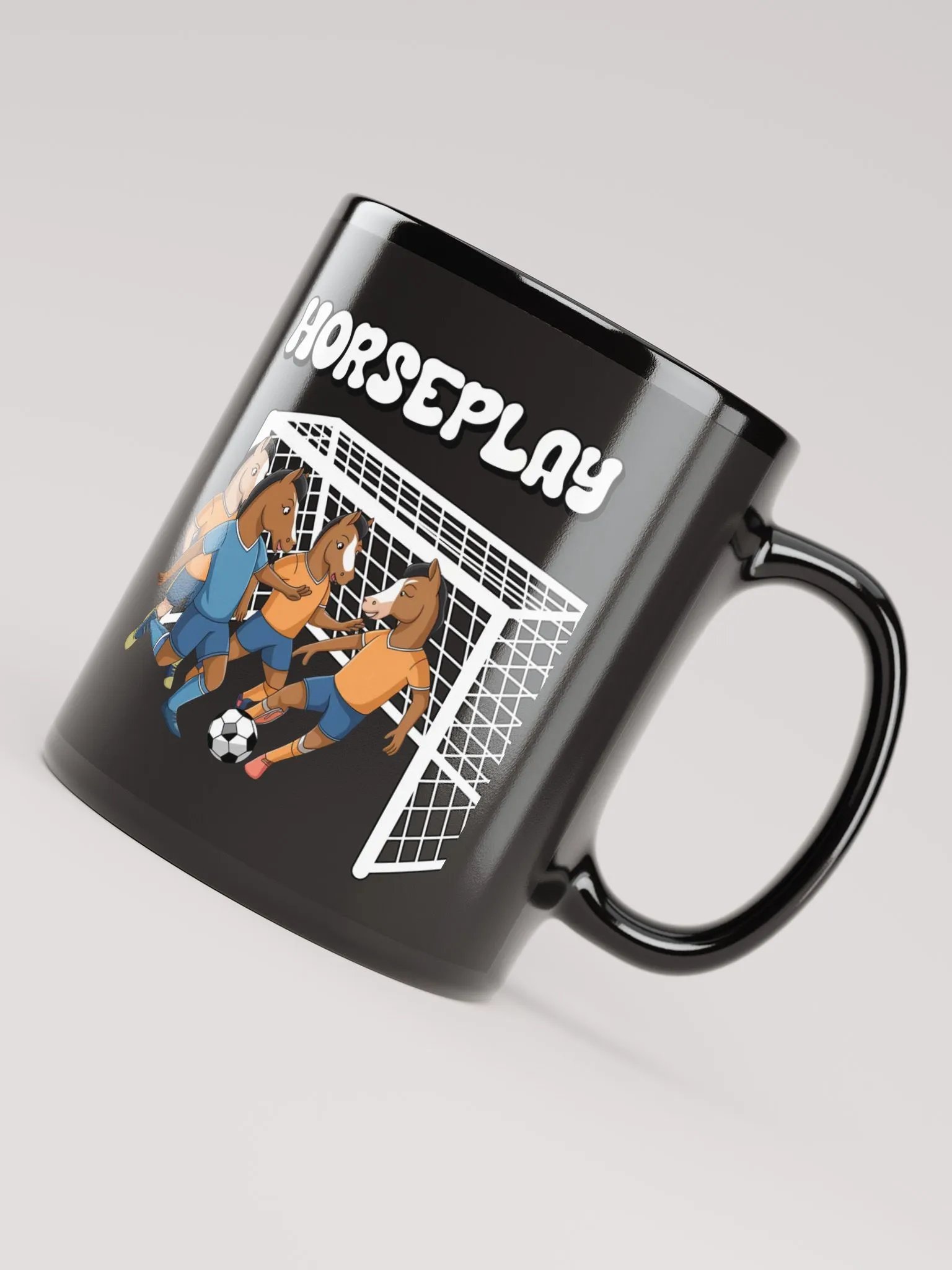 Horseplay - Horses Playing Soccer - Funny Wordplay Black Coffee Mug product image (12)