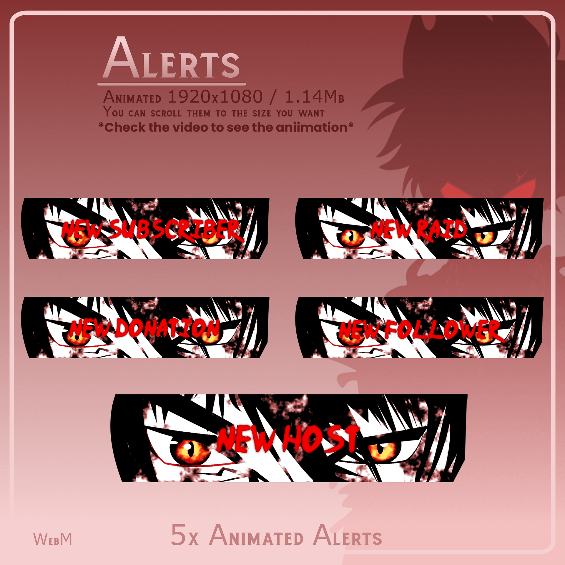 DARK ANIME Stream Overlay Pack, Anime Overlay pack, Anime Twitch Overlay, Gaming Stream Overlay, Red Overlay Twitch, Phonk Twitch Overlay product image (6)