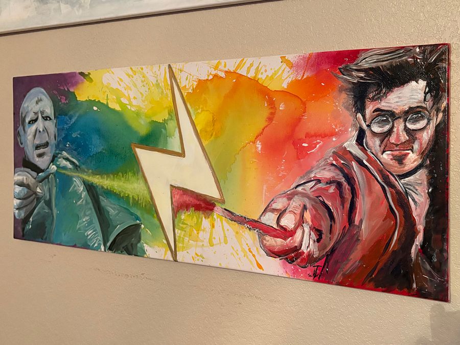 HUGE Hand painted center piece painting “Wizarding Duel Finale” product image (6)