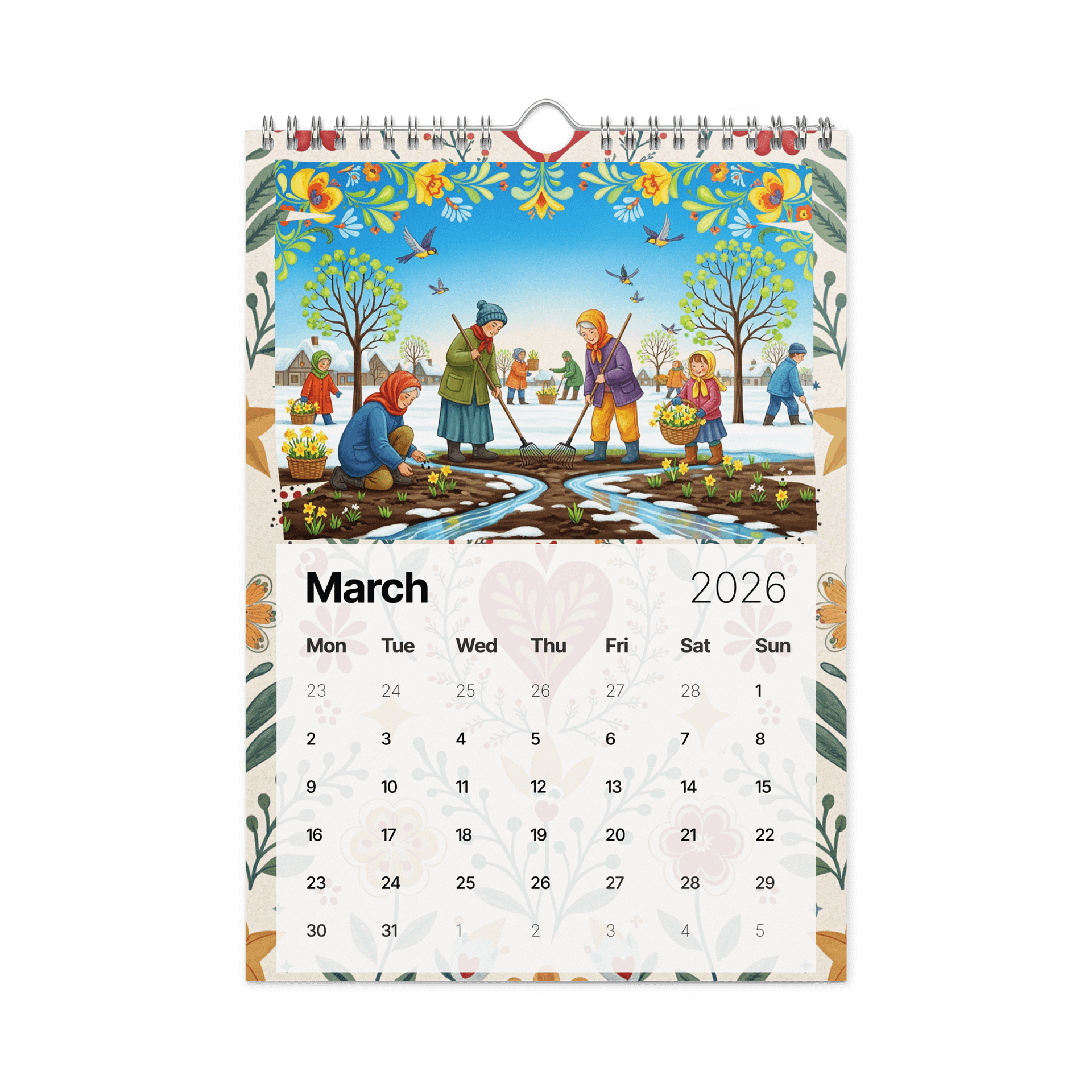 Heart & Harvest – Folk Art Wall Calendar 2026 | Hand-Painted Village Seasons, Colorful Traditional Art for Home & Office product image (9)