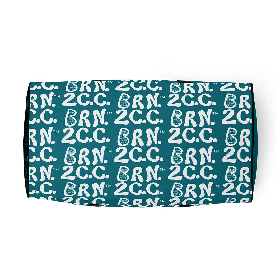 BOURNE to Cape Cod™ | Duffle Bag | BRN.2C.C.™ | Coastal Gym & Travel Gear | 22" All-Over Print Weekender | White Logos on Calm Medium Blue product image (5)