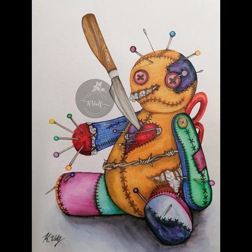 Stitches the Voodoo doll.

Watercolour base, with coloured pencil for texture and final touches.

I'm so happy with how this ...