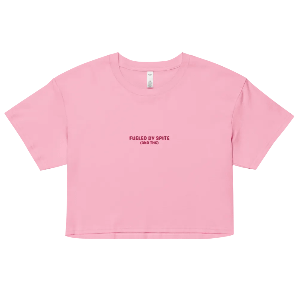 FUELED BY SPITE (pink thread) embroidered cotton crop top product image (1)