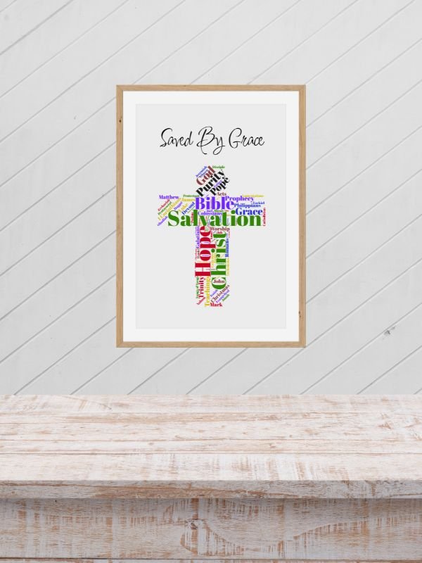 Printable Christian Wall Art – "Saved by Grace" Crucifix Design product image (4)