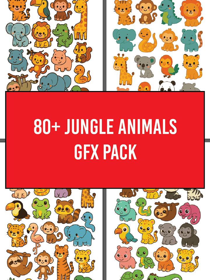 80+ Jungle Animals Vector Graphics Instant Download product image (1)