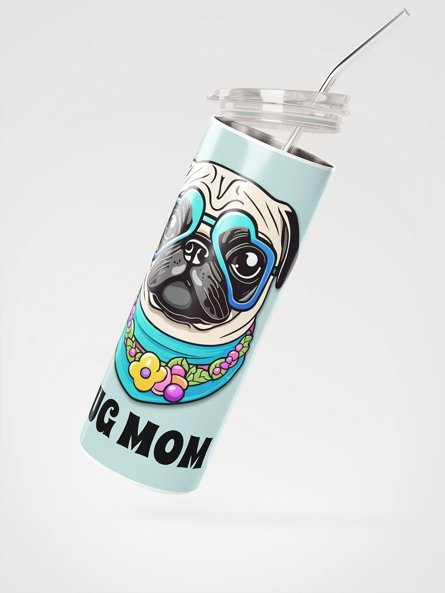 Retro Pug Mom Stainless Steel Tumbler With Straw - blue product image (3)