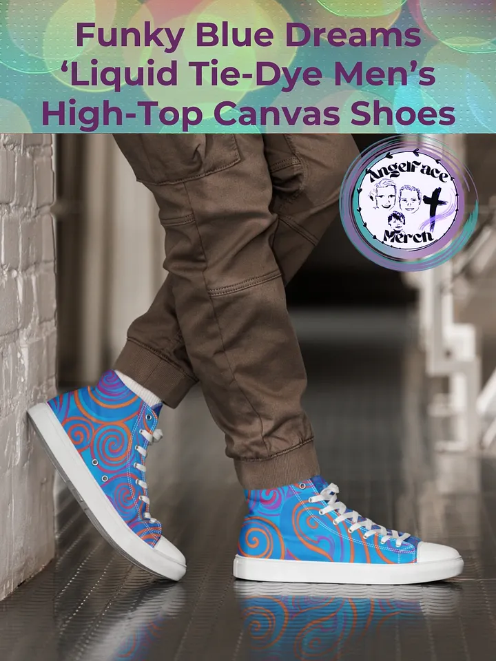 Funky Blue Dreams Liquid Tie-Dye Men's High-Top Canvas Shoes product image (1)