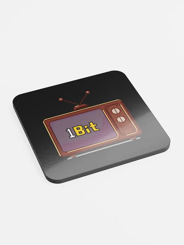 1Bit Pixel Art Glossed Cork Coaster (black) product image (2)