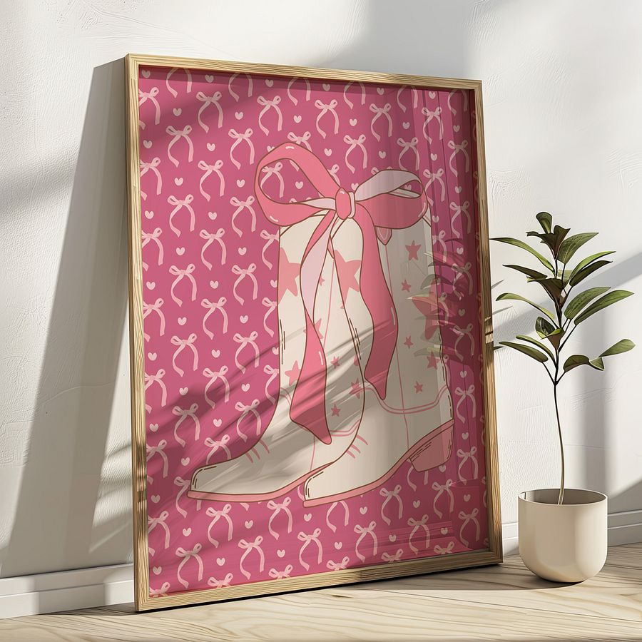 Cowgirl Boots with Pink Ribbon Coquette Art Print product image (18)