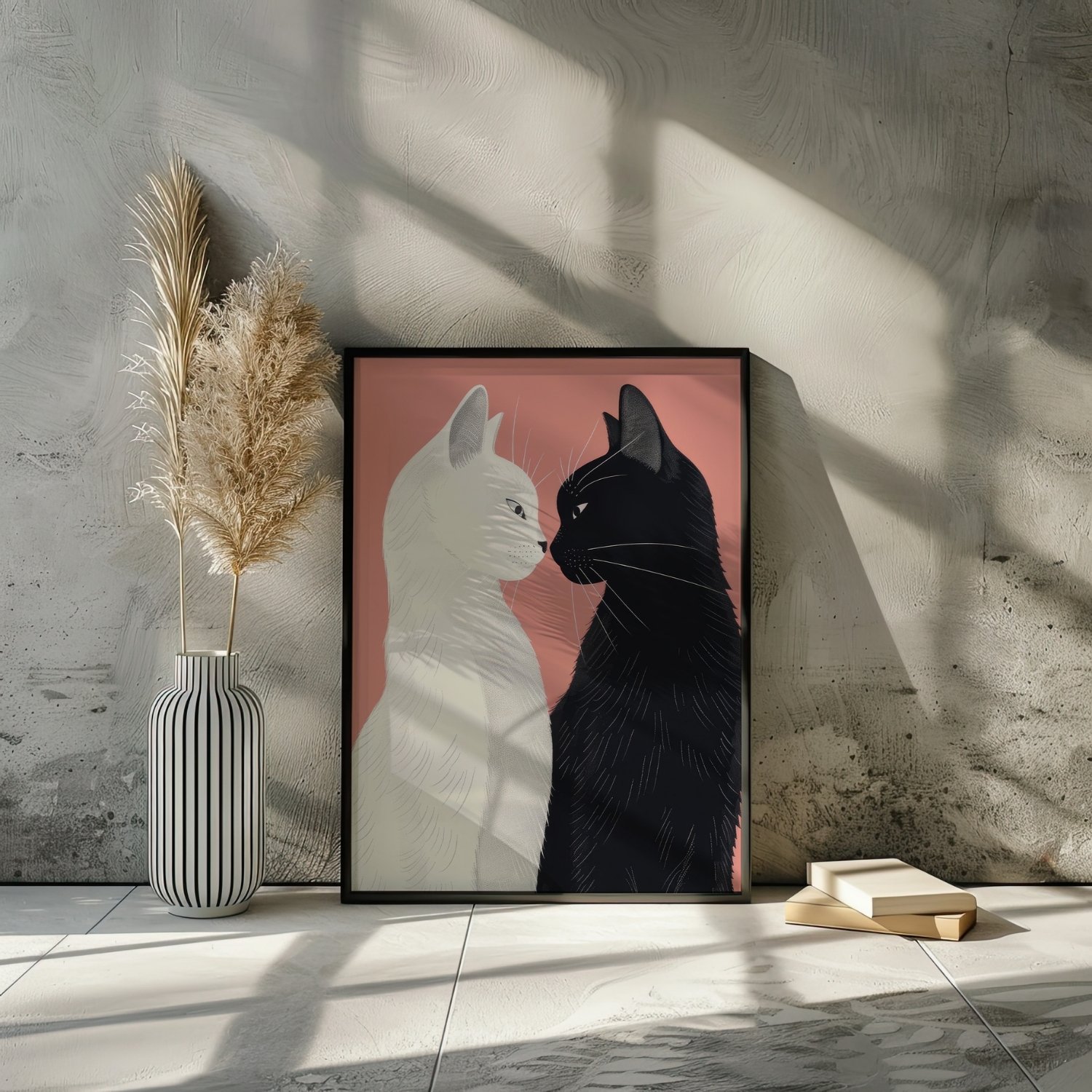 Lover Cats ~ Yin& Yang Valentine Felines Pastel Pink Art Print product image (24)
