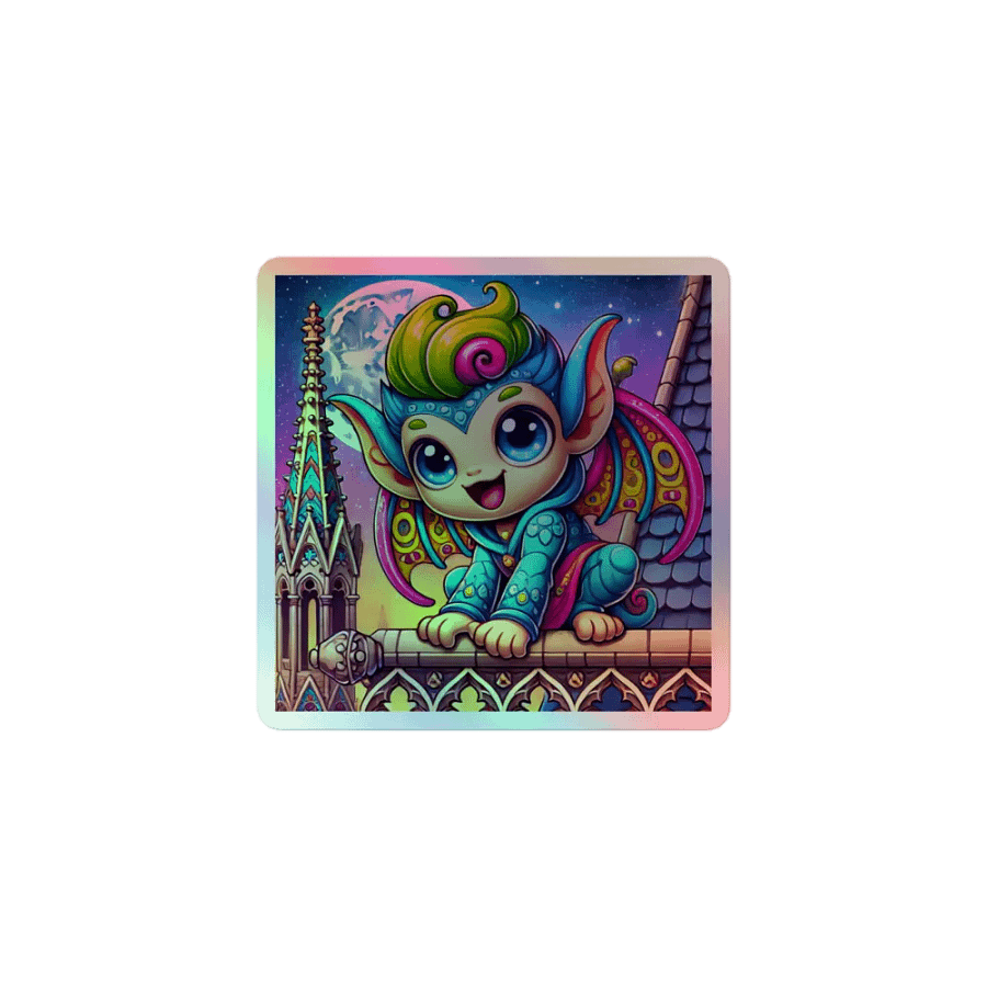 Rainbow Chibi Gargoyle Sticker – Colorful Guardian product image (1)