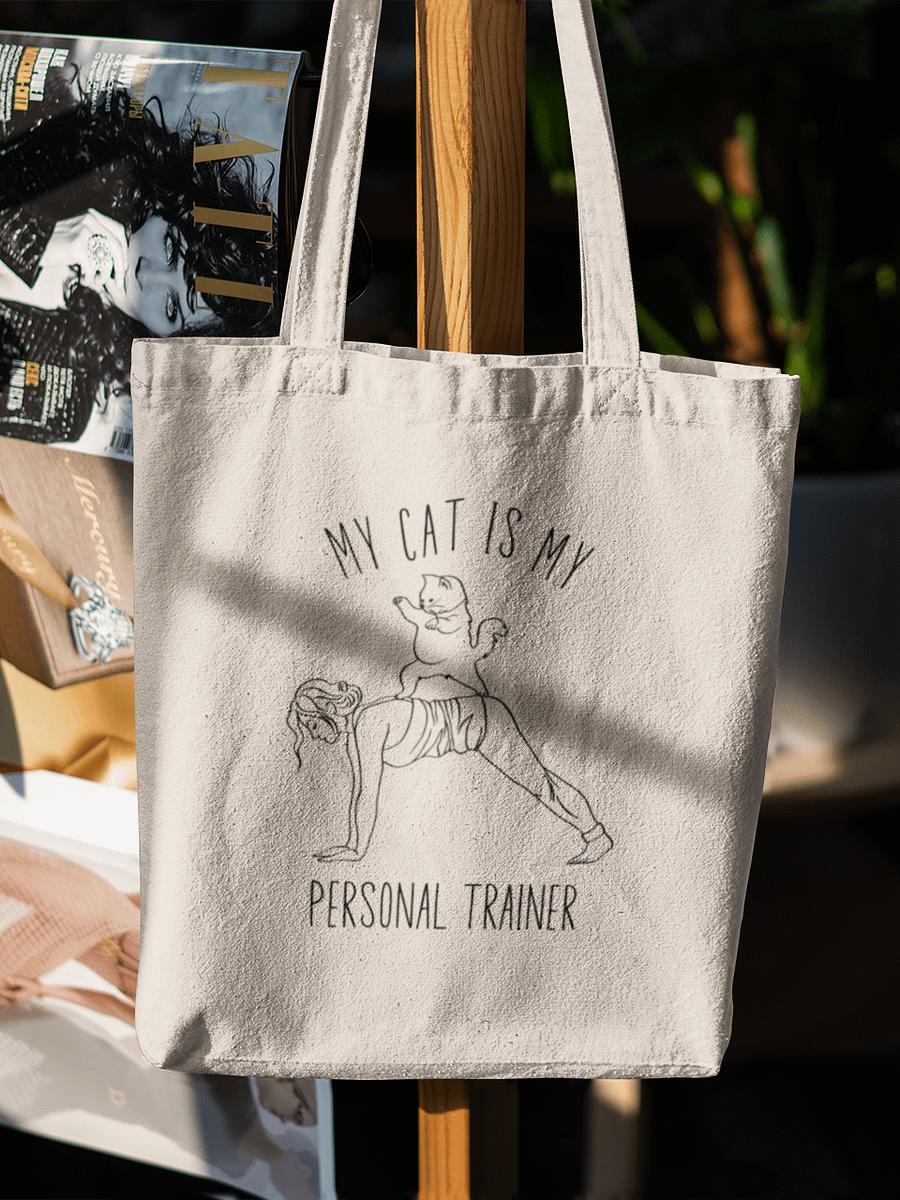 My Cat Is My Personal Trainer, Hand-drawn Eco-Friendly Tote Bag For Passionate Yogies product image (9)