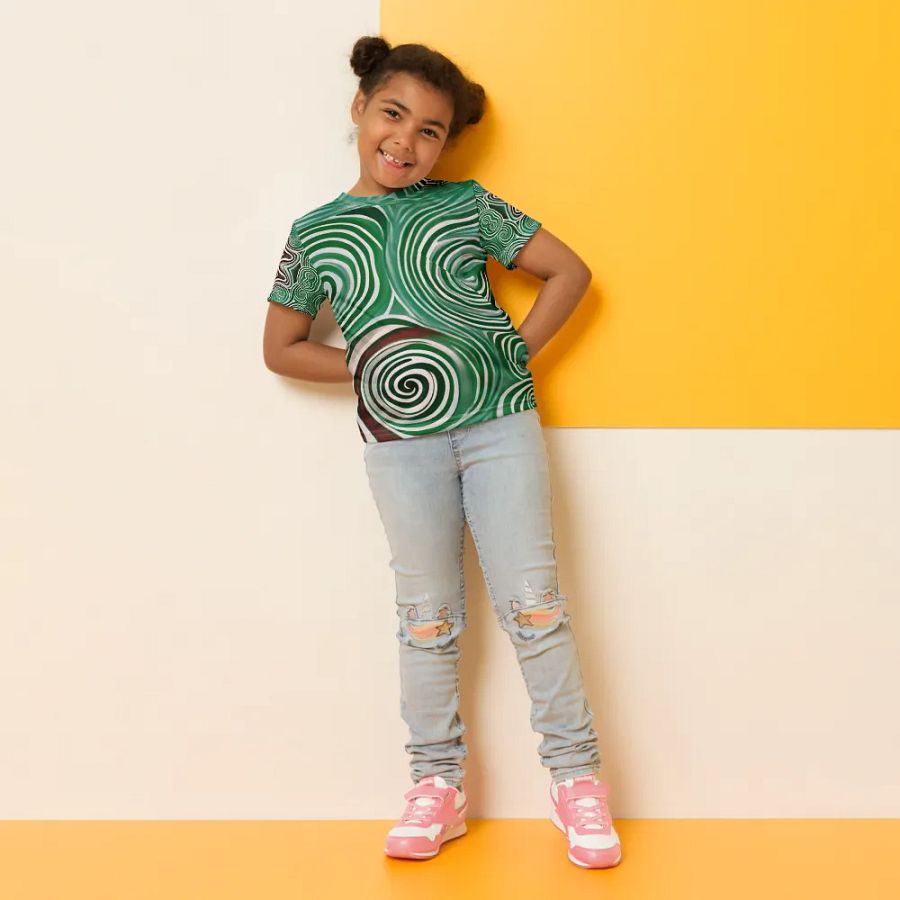 Funky Cool Green Liquid Tie-Dye Kid's and Toddler's Crew Neck T-shirt product image (4)