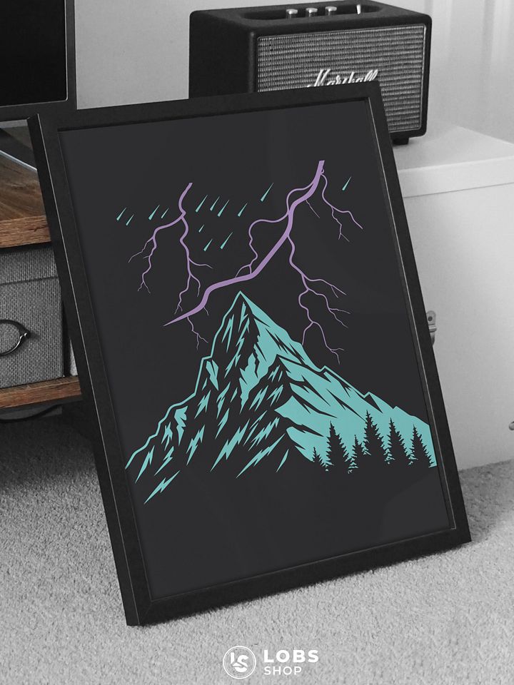Electrifying Landscape: Stunning Lightning Mountain Wall Art Print – A Must-Have for Bold Home Decor product image (1)