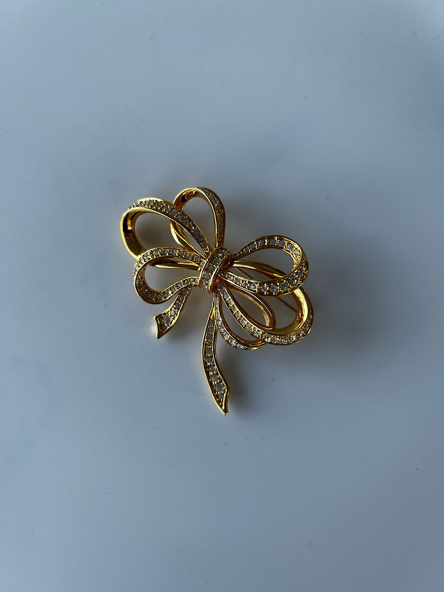 Gold Tone Rhinestones Bow Brooch product image (2)