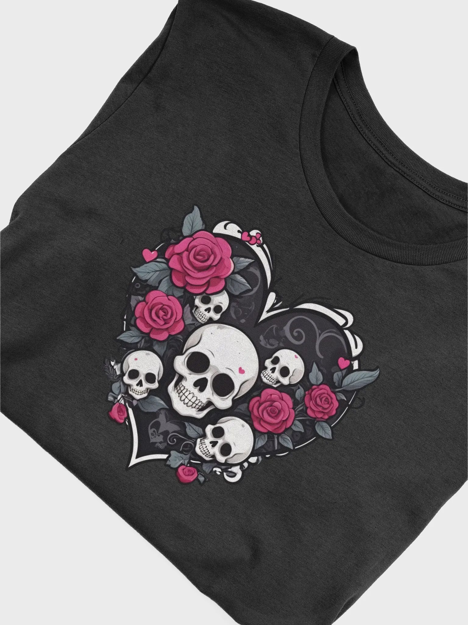 Black Heart With Skulls and Pink Roses T-shirt product image (3)