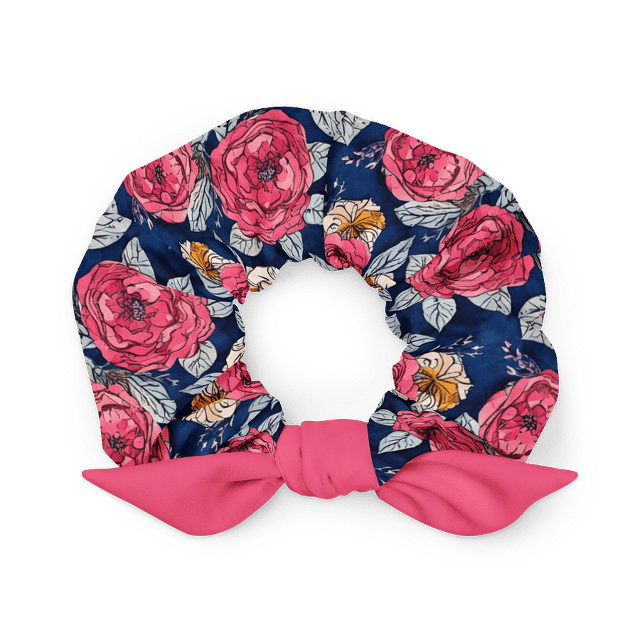 Eco-Friendly Navy Floral Bow Scrunchie – Recycled Stretch Fabric, Versatile Hair Accessory product image (1)