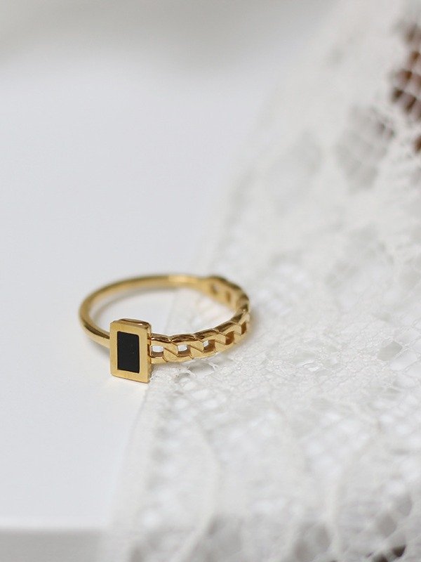 Black Enamel Chain Detail Ring | 18K Gold Plated product image (5)
