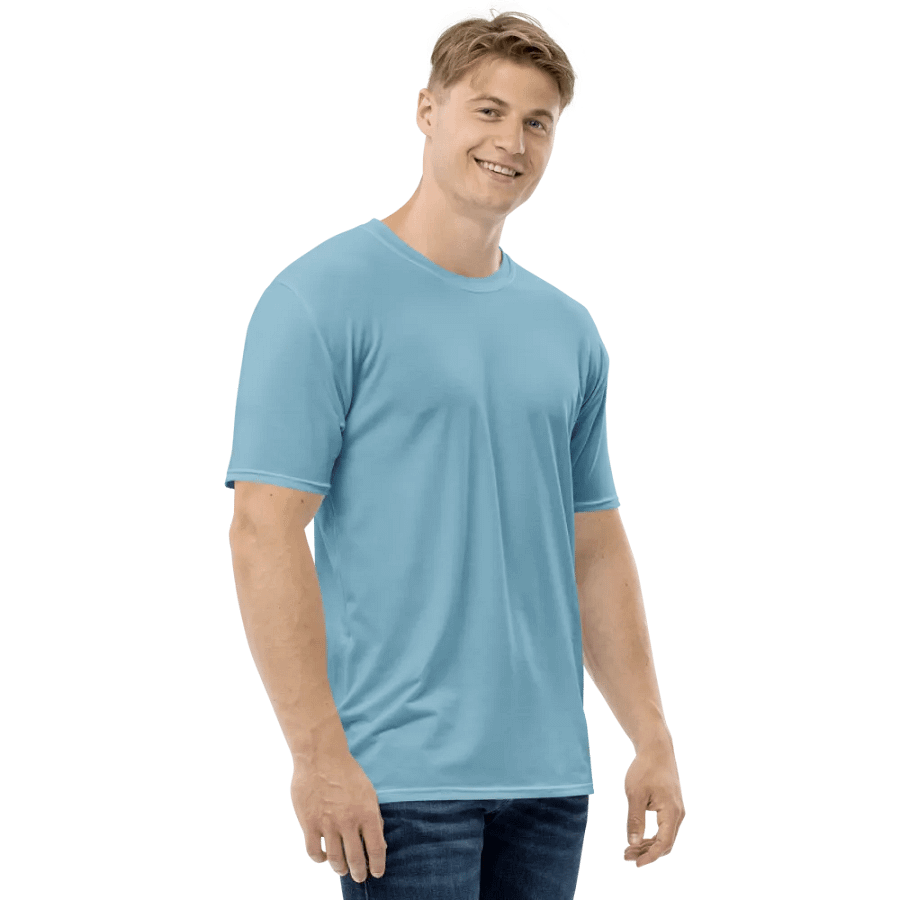 Plain Light Blue Soft Summer Men's Crewneck Polyester Heavyweight Premium T-Shirt by Treasure Pie product image (6)