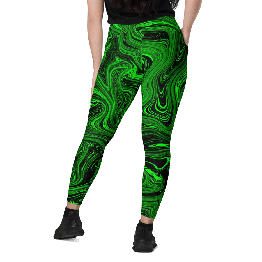 Leggings with Pockets - Green and Black Fluid Swirls product image (12)