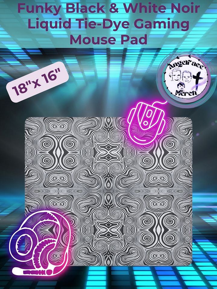 Funky Black and White Noir Liquid Tie-Dye Gaming Mouse Pad product image (1)