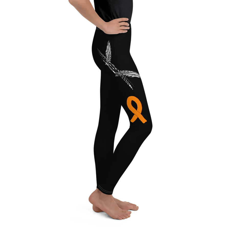 White HApex Gear White Logo Cancer Awareness Orange Ribbon. Black Youth Leggings product image (11)