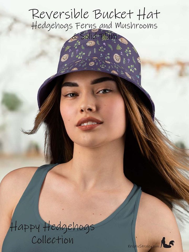 Hedgehogs Reversible Bucket Hat in Hedgehogs on Plum and Solid Plum product image (1)