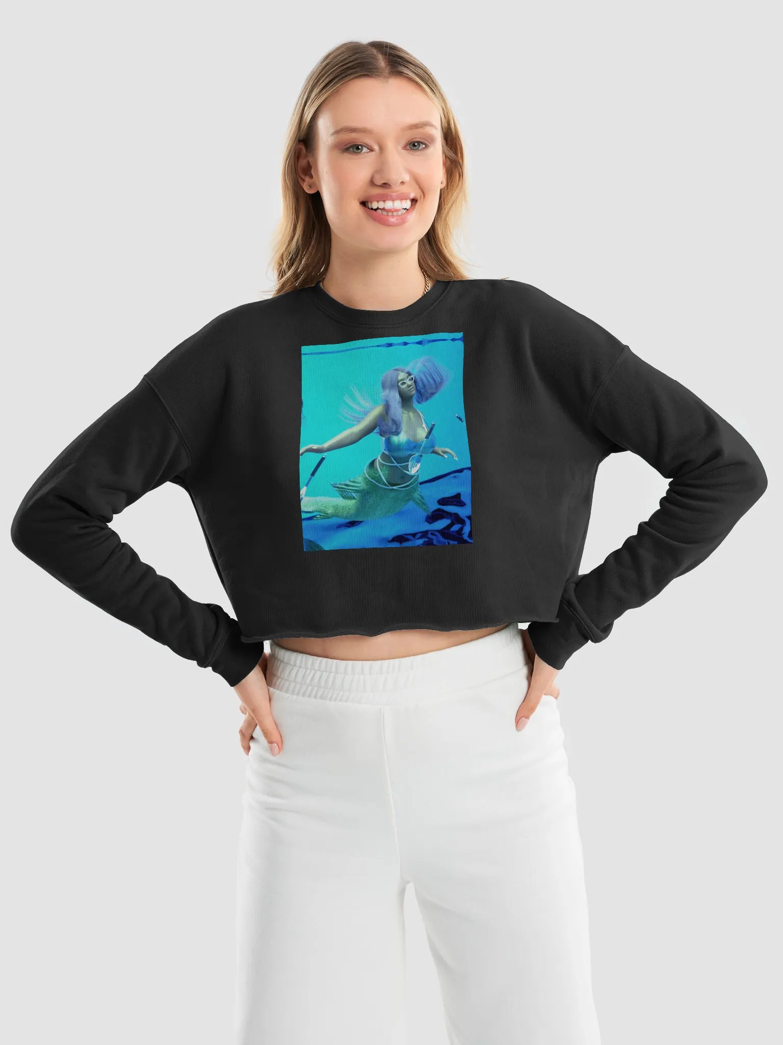 Aqua Mermaid Dreams Fleece Crop Sweatshirt product image (27)