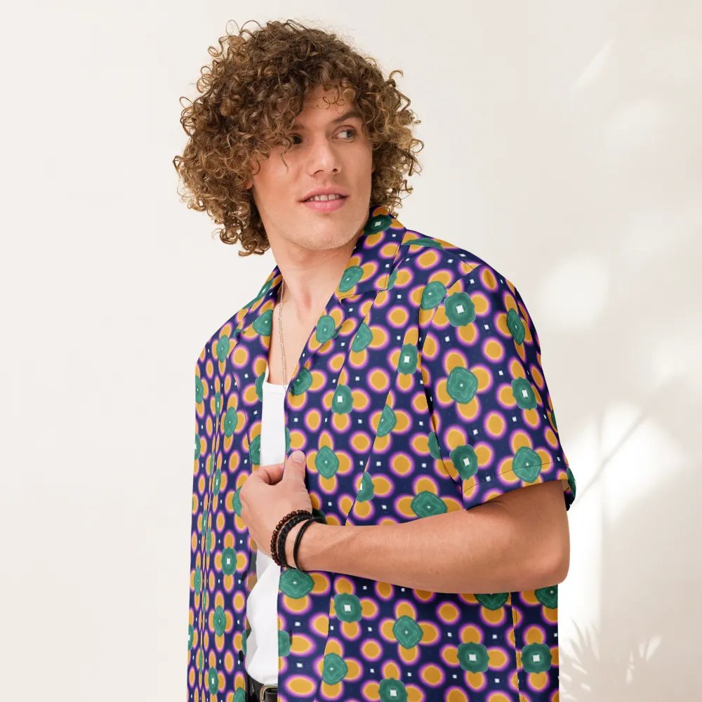 Hawaiin Style Shirt, Button Up, Unisex, Purple-Teal Green-Gold product image (7)