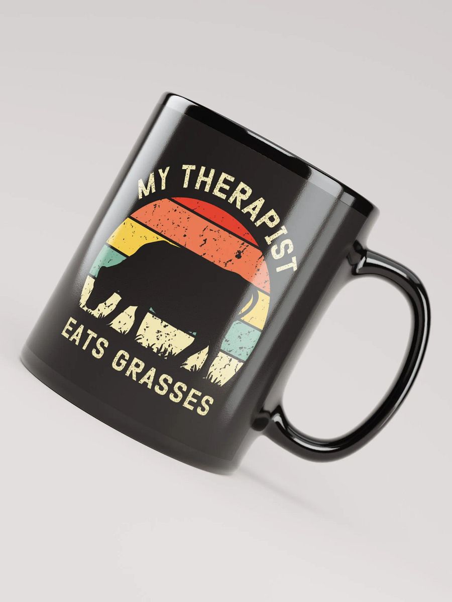 "My therapist grasses-cow" black glossy mug. product image (2)