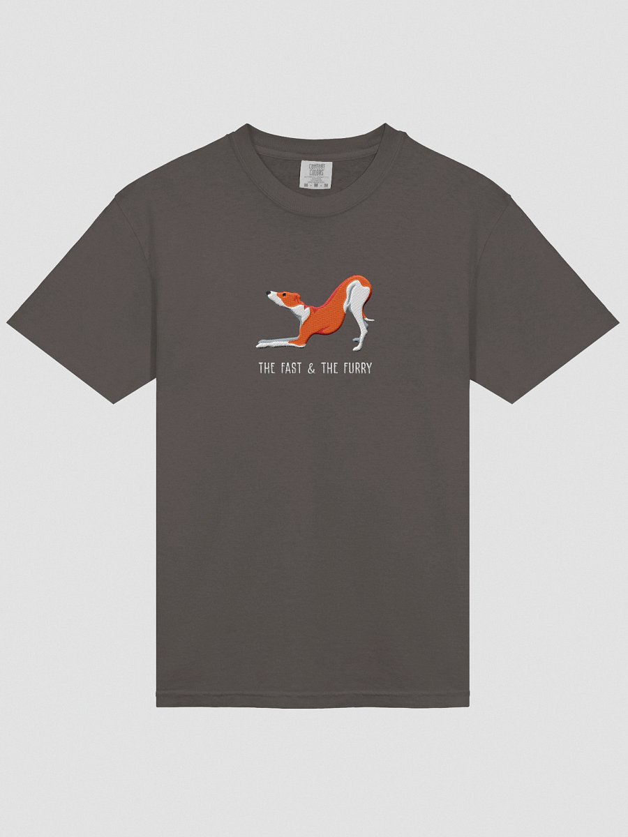 The Fast & The Furry T-Shirt(Embroidered) of an Italian Greyhound(Red & White) product image (13)