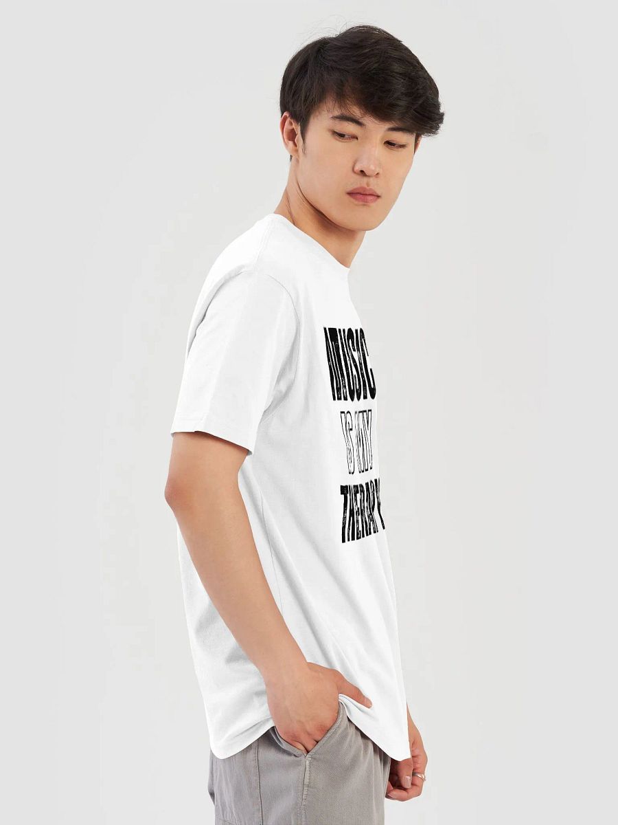 GRAPHIC T-SHIRT NEXT LEVEL WHITE T-SHIRT "MUSIC IS MY THERAPY" SLOGAN product image (6)