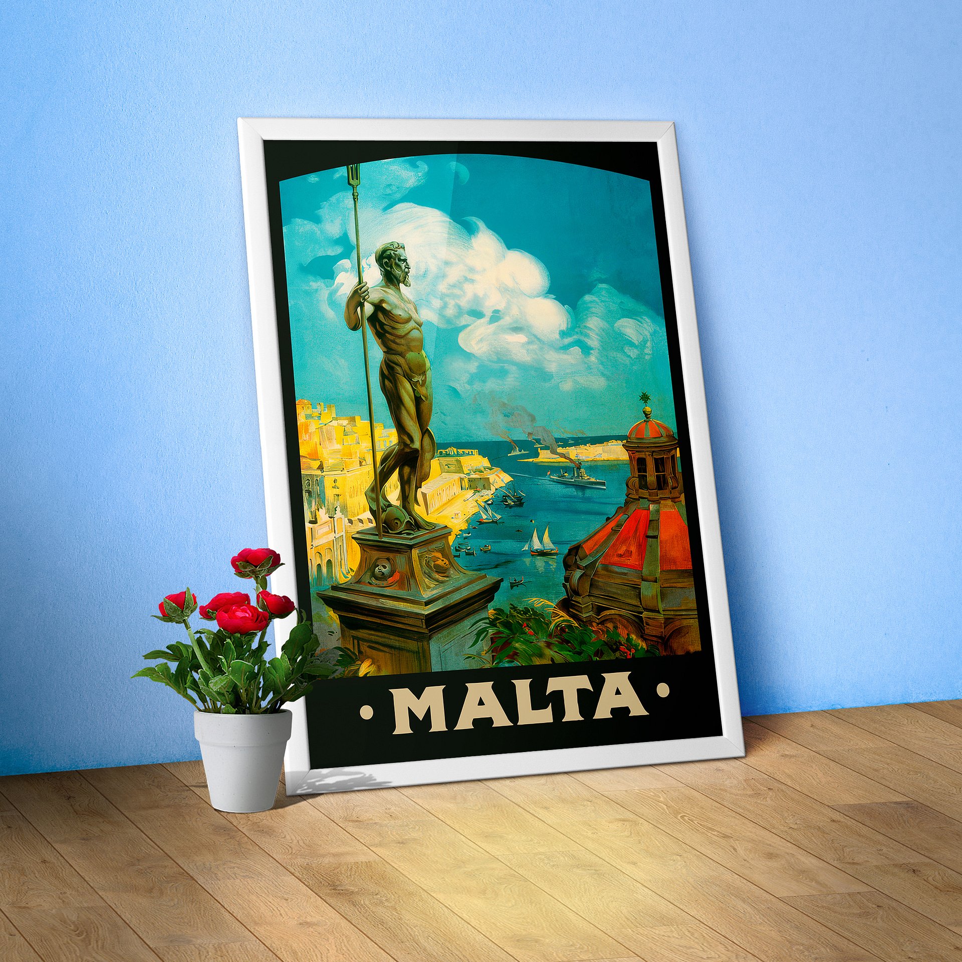 Malta, Valletta 1910s — retro travel poster, vintage travel art print, retro travel wall art, triptych wall art product image (1)