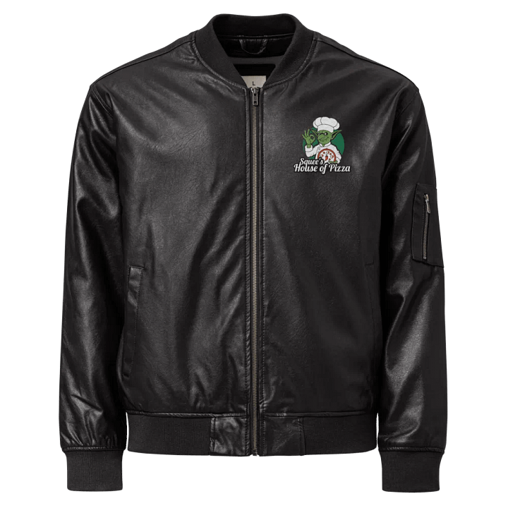 Squee’s House of Pizza Faux Leather Bomber Jacket product image (1)