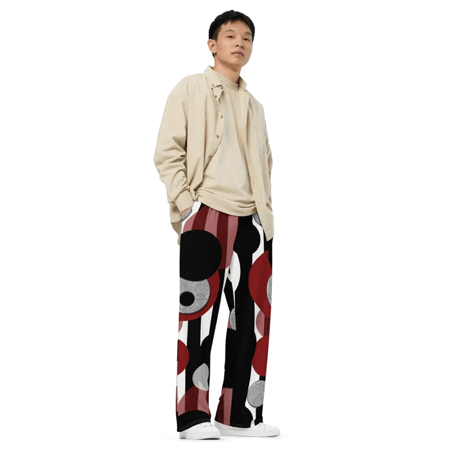 Black White Red Stripes Dots Pattern Wideleg Pants product image (3)